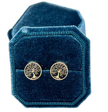 Load image into Gallery viewer, Tree of Life Black Earrings - 10k Solid Gold